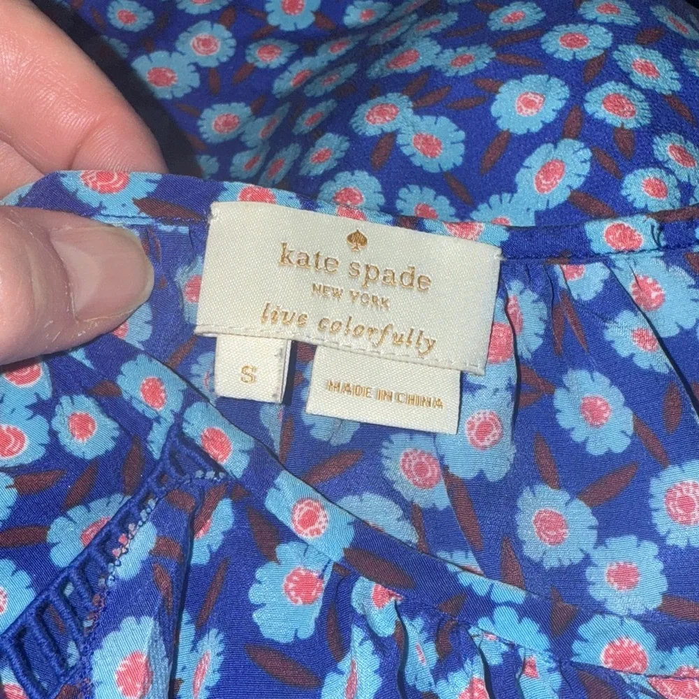 Kate Spade New York Tangier Ruffle Silk Tank Blue Cobalt Floral Small, EUC